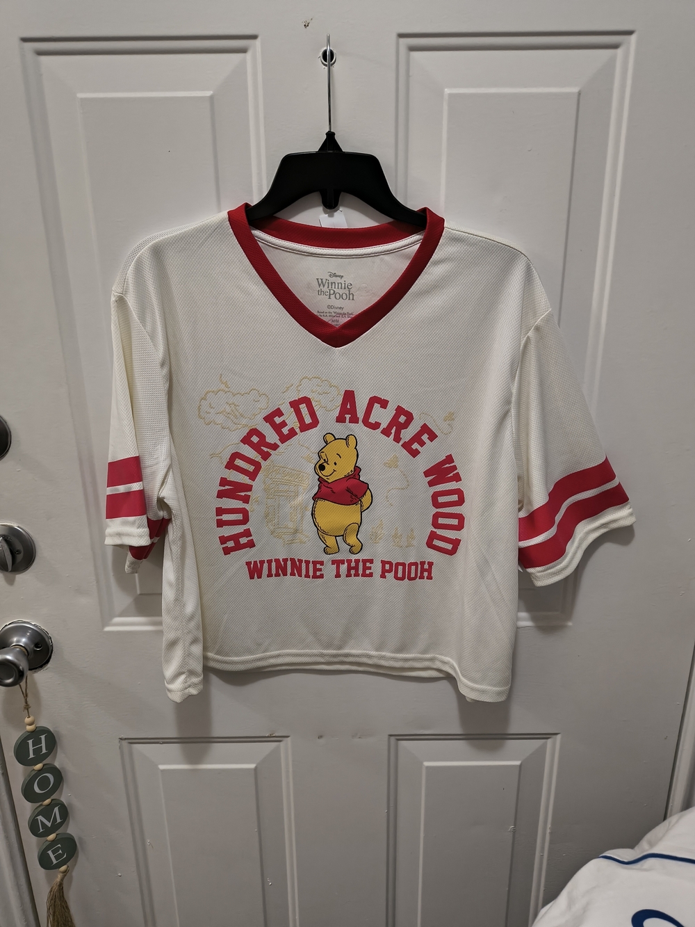 Winnie the Pooh Hundred Acre Wood V-Neck Tee — White & Red
